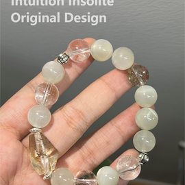 Silver Moonstone Black Rutile White Quartz Crystal Design Bracelet