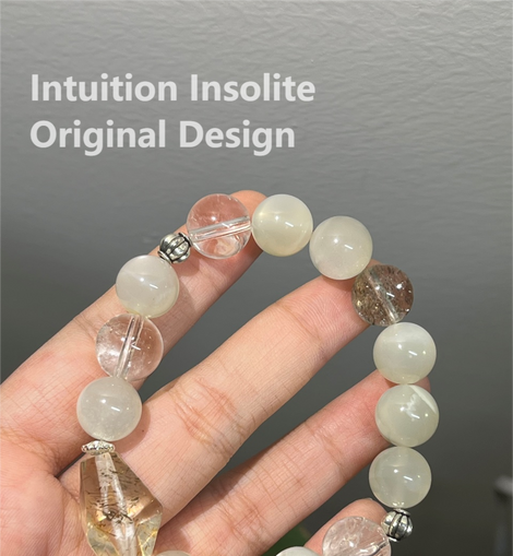 Silver Moonstone Black Rutile White Quartz Crystal Design Bracelet