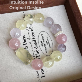Lemon Quartz, Rose Quartz, and Purple Rabbit Fur Crystal Designed Bracelet