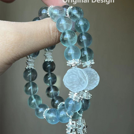 reen Fluorite, White Quartz, and Star Diamond Crystal Designed Bracelet