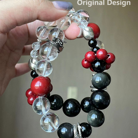 Rainbow Obsidian, White Crystal, and Cinnabar Crystal Bracelet