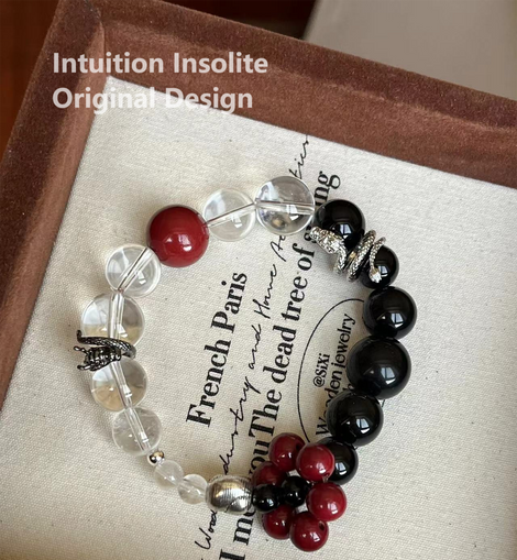Rainbow Obsidian, White Crystal, and Cinnabar Crystal Bracelet