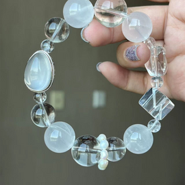 Milky Quartz White Quartz Pearl Crystal Design Bracelet
