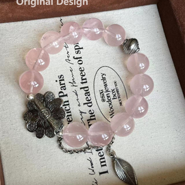 Rose Quartz Sterling Silver Floral Accent Crystal Design Bracelet