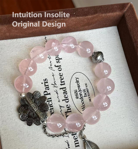Rose Quartz Sterling Silver Floral Accent Crystal Design Bracelet