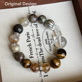 Green Phantom Quartz, Yellow Tiger's Eye, and Yellow Topaz Silver Fittings Crystal Bracelet