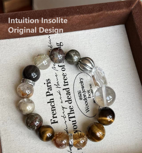 Green Phantom Quartz, Yellow Tiger's Eye, and Yellow Topaz Silver Fittings Crystal Bracelet